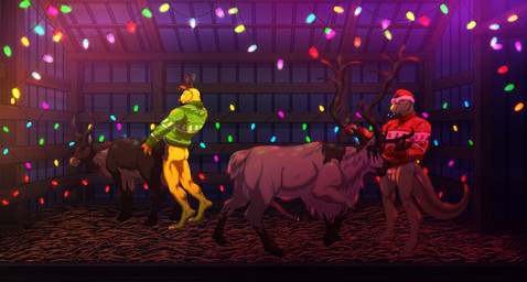 anthro anthro_on_feral anthro_penetrating anthro_penetrating_feral antlers balls bestiality black_hooves brown_body brown_fur cloven_hooves erection female feral feral_penetrated fur genitals group hooves horn interspecies male male/female male/male oral oral_penetration penetration penis sex zeta-la-angie amphibian deer frog lizard mammal new_world_deer reindeer reptile scalie hi_res