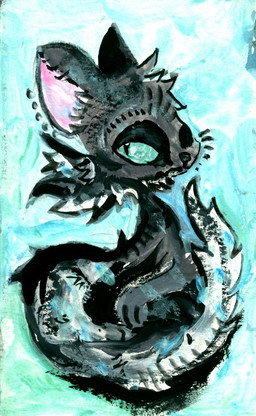 ambiguous_gender black_body black_fur black_tail duo feral fur grey_body grey_fur solo tail teal_sclera naircat domestic_cat felid feline felis mammal 2015 gouache_(artwork) hi_res painting_(artwork) traditional_media_(artwork) traditional_painting_(artwork)