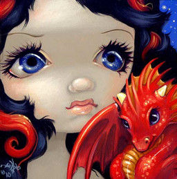 2_horns ambiguous_gender black_hair blue_eyes duo eyebrows eyelashes female feral hair highlights_(coloring) horn lips long_hair membrane_(anatomy) membranous_wings pink_lips pupils red_body red_hair red_scales scales wings jasmine_becket-griffith european_mythology mythology dragon human mammal mythological_creature mythological_scalie scalie western_dragon 2010 dated formal_art low_res painting_(artwork) traditional_media_(artwork) traditional_painting_(artwork)