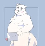 anthro balls belly big_belly blush erection genitals humanoid_hands kemono male moobs nipples overweight overweight_male penis solo inunoshippo canid canine canis domestic_dog mammal 2024 hi_res