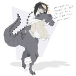 1:1 alligator alligatorid anthro big_breasts black_hair blonde_highlights bra breasts cleavage clothed clothing clothing_lift crocodilian dialogue dullvivid english_text female grey_body grey_scales hair half-closed_eyes hi_res highlights_(coloring) huge_breasts narrowed_eyes open_mouth open_smile panties reptile sagging_breasts scales scalie scut_tail scutes sharp_teeth shirt shirt_lift short_tail simple_background sketch smile solo tail teeth text topwear underwear white_background yellow_sclera