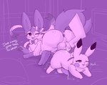 after_sex anus balls big_butt bodily_fluids butt cum cum_in_ass cum_inside duo feral fluffy fluffy_tail genital_fluids genitals heart_symbol knotting male male/male neck_tuft simple_background tail tuft fluffydasher nintendo pokemon fuwa_(fluffydasher) eeveelution generation_1_pokemon generation_6_pokemon pikachu pokemon_(species) sylveon