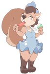 anthro barefoot blue_clothing blue_dress bodily_fluids brown_body brown_fur clothed clothing date dessert dress feet female fluffy fluffy_tail food fur holding_food holding_object ice_cream ice_cream_cone leg_markings markings open_mouth simple_background socks_(marking) solo standing sweat sweatdrop tail white_background conditional_dnp tohupo surisu_(tohupo) mammal rodent sciurid tree_squirrel 2022 absurd_res artist_name digital_media_(artwork) hi_res shaded