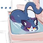 ambiguous_gender anthro ass_up bath big_butt biped black_nose blue_body blue_fur blue_tail butt detailed_background eyelashes fur huge_butt multicolored_body multicolored_fur multicolored_tail nude pupils purple_body purple_fur red_eyes solo tail white_body white_fur white_tail yellow_sclera uromatsu luca_(uromatsu) domestic_cat felid feline felis mammal hi_res