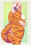 anthro belly big_belly big_breasts big_butt breasts butt eyebrow_through_hair eyebrows female fingers fur hair highlights_(coloring) huge_breasts markings nipple_piercing nipple_ring nipples nude orange_body orange_fur orange_tail piercing pregnant pregnant_anthro pregnant_female purple_highlights ring_piercing solo standing striped_body striped_fur striped_markings striped_tail stripes tail tail_markings thick_thighs translucent translucent_hair white_body white_fur white_hair buxbi buxbi_(character) felid mammal pantherine tiger 2024 hi_res signature