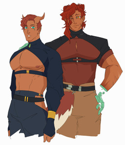 2_horns abs amputee anime_style brown_body brown_hair clothed clothing disability duo fully_clothed hair horn looking_at_viewer male muscular muscular_male nipples not_furry shirt simple_background smile tail topwear karina_farek drawfee_(copyright) luce_(karina_farek) rory_(karina_farek) demon demon_humanoid horned_humanoid human humanoid mammal digital_media_(artwork) brother_(lore) brothers_(lore) sibling_(lore)