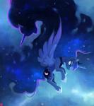 2015 ajvl blue_eyes blue_hair crown cutie_mark duo equid equine feathered_wings feathers female feral friendship_is_magic hair hasbro headgear hi_res horn jewelry mammal my_little_pony mythological_creature mythological_equine mythology necklace night princess_luna_(mlp) sparkles star tantabus winged_unicorn wings