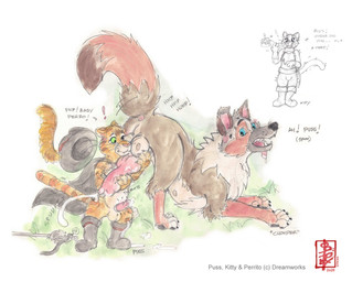 animal_genitalia animal_penis anthro anthro_on_feral anus arm_tuft aroused ass_up ball_size_difference balls being_watched bestiality blue_eyes bodily_fluids boots brown_body brown_fur canine_genitalia canine_penis cape chomper_(puss_in_boots) claws clothing cum cumshot dialogue drooling drooling_tongue duo_focus ears_back ejaculation elbow_tuft erection exclamation_point face_in_balls fangs feline_genitalia feline_penis female feral floppy_ears fluffy fluffy_tail food footwear fur fuzzy genital_fluids genitals gesture grass green_eyes group handjob hat headgear headwear holding_penis knot knot_grab larger_feral looking_at_another looking_back male male/male melee_weapon neck_tuft nipples on_grass on_ground one_eye_closed orange_body orange_fur paws penile penis penis_backwards penis_size_difference pivoted_ears plant precum rapier saliva sandwich_(food) sex shocked shoes simple_background size_difference smaller_anthro standing stiff_tail surprise_transformation surprised surprised_arousal sword tail tail_boner tail_gesture teeth text throbbing throbbing_penis tongue tongue_out transformation trio tuft unexpected weapon whiskers fennec_(artist) dreamworks puss_in_boots_(franchise) kitty_softpaws perrito_(puss_in_boots) puss_in_boots_(dreamworks) canid canine canis domestic_cat domestic_dog felid feline felis mammal mixed_breed tabby_cat colored colored_sketch painting_(artwork) sketch traditional_media_(artwork) unfinished watercolor_(artwork)