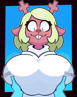 ambiguous_gender ambiguous_human ambiguous_pov anthro antlers bangs big_breasts blonde_hair blue_body blue_skin breast_grab breasts buckteeth cartoon_freckles clothed clothed_anthro clothed_female clothing duo emanata eyelashes female female/ambiguous female_anthro first_person_view freckled_face freckles grope hair hand_on_breast horn huge_breasts human_on_anthro interspecies long_eyelashes looking_at_another looking_at_partner looking_at_viewer looking_down motion_lines onomatopoeia robe smile sound_effects teeth text white_clothing white_robe euphorica deltarune undertale_(series) kris_dreemurr noelle_holiday deer human mammal new_world_deer reindeer 2026 4:5 aliasing binary_drawing digital_drawing_(artwork) digital_media_(artwork) hi_res
