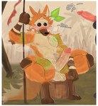 anthro anthro_focus armpit_hair ball_tuft balls big_penis blush bodily_fluids body_hair disembodied_penis duo erection fur gender_symbol genitals holding_melee_weapon holding_object holding_polearm holding_spear holding_weapon humanoid_genitalia humanoid_penis long_penis male male/male male_focus male_symbol mask melee_weapon muscular muscular_anthro muscular_male musk musk_clouds nipples orange_body orange_fur penis polearm pubes saggy_balls sitting_on_stump solo_focus spear spread_legs spreading sweat sweaty_balls sweaty_genitalia sweaty_penis symbol throbbing throbbing_penis tree_stump tuft weapon nick7005 canid canine mammal maned_wolf absurd_res hi_res