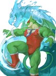 anthro boots bulge clothing elemental_manipulation footwear leotard male mask muscular muscular_anthro muscular_male pecs shoes solo water_manipulation wrestler dry_skeleton kings_of_hell mythology mal_leviathan dragon mythological_creature mythological_scalie scalie absurd_res hi_res