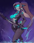 anthro big_breasts breasts curvy_figure cybernetics female glowing hair hourglass_figure machine melee_weapon metallic_body ponytail small_waist solo sword tail tail_tuft tuft visor weapon wide_hips kardie beverly_(athiesh) cyborg lagomorph leporid mammal rabbit hi_res