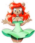 2005 anthro bangs bear big-e6 big_breasts biped bottomwear breasts cleavage clothed clothing digital_media_(artwork) dress female glistening glistening_breasts green_clothing green_dress hair julie_bruin long_hair mammal orange_hair portrait simple_background solo standing three-quarter_portrait tiny_toon_adventures tongue translucent translucent_bottomwear translucent_clothing warner_brothers white_background