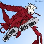 anthro clothed clothing floppy_ears footwear green_eyes horn looking_at_viewer looking_down male red_clothing red_footwear red_shoes shoes sky solo enlightenedcat converse porter_robinson undertale undertale_(series) asriel_dreemurr bovid caprine goat mammal 1:1 hi_res