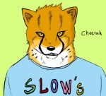 anthro clothed clothing front_view green_background looking_at_viewer male male_anthro simple_background solo text yellow_eyes hysk cheetah felid feline mammal bust_portrait english_text portrait