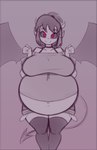 belly big_belly big_breasts breasts female looking_at_viewer not_furry pregnant pregnant_female purple_background purple_eyes simple_background solo wings funble demon humanoid 2022 hi_res
