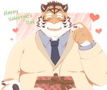 anthro blush clothing eyes_closed gift holidays humanoid_hands kemono male necktie overweight overweight_male shirt solo topwear ibuki_haruno valentine's_day felid mammal pantherine tiger 2022 hi_res