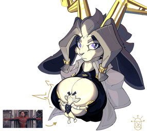anthro antlers big_breasts big_ears breasts duo female horn humor male mature_female screencap simple_background white_background nixie01 marvel pseudoregalia spider-man_(series) butler_(pseudoregalia) peter_parker spider-man_(character) sybil_(pseudoregalia) bovid caprine goat jackalope lagomorph leporid mammal rabbit 2024 hi_res signature