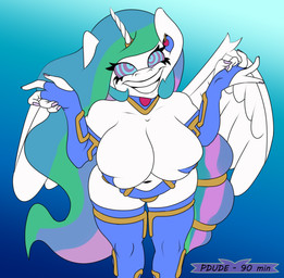 anthro big_breasts breasts clothing collar female front_view gloves handwear horn horn_jewelry horn_ring huge_breasts huge_smile jewelry mind_control nude ring_(jewelry) slavekini solo speedart wings pdude friendship_is_magic hasbro my_little_pony mythology princess_celestia_(mlp) equid equine mammal mythological_creature mythological_equine winged_unicorn hi_res