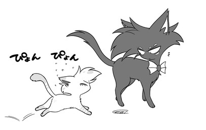 bow_tie duo feral male multi_eye simple_background text white_background enaic31 hazbin_hotel hellaverse angel_dust arackniss_(hazbin_hotel) domestic_cat felid feline felis mammal hi_res japanese_text monochrome brother_(lore) brothers_(lore) sibling_(lore)
