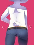 anthro blue_bottomwear blue_clothing blue_jeans blue_pants bottomwear butt butt_focus clothed clothing denim denim_bottomwear denim_clothing fur glistening glistening_bottomwear glistening_butt glistening_clothing glistening_jeans glistening_pants jeans male male_anthro pants pants_only rear_view red_background shoulder_blades simple_background solo standing tail tail_tuft topless topless_anthro topless_male tuft white_body white_fur young young_anthro young_male ko-gami hantsuki_(ko-gami) lagomorph leporid mammal rabbit 2022 3:4 digital_media_(artwork) hi_res