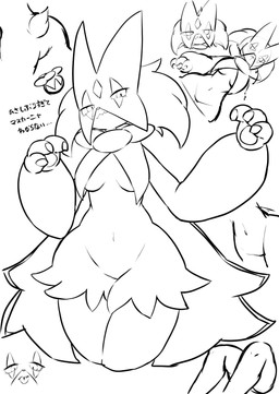 3_claws 3_fingers anthro belly blep breast_curtains breasts cape claws clothing female female_anthro finger_claws fingers flower_(anatomy) jagged_mouth mask pawpads simple_background small_breasts solo squinted_eyes standing tail tongue tongue_out waist white_background yakiniku628 nintendo pokemon generation_9_pokemon meowscarada pokemon_(species) hi_res monochrome sketch