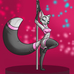 anthro bottomless breasts clothed clothing dancing female janna_danse legwear pole pole_dancing solo stockings stripper alorix disney zootopia arctic_fox_masseuse_(zootopia) arctic_fox canid canine fox mammal true_fox 1:1
