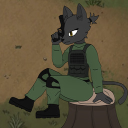 black_body black_clothing black_fur boots bulletproof_vest clothing female footwear forest fur green_clothing gun handgun pistol plant ranged_weapon shoes solo tactical_gear tail tree weapon raganlier bad_2_bad bagheera_hook felid feline mammal 1:1 hi_res