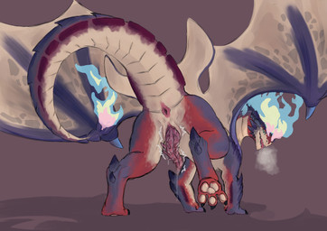 3_toes anus aroused big_tail blue_body bodily_fluids bodily_fluids_string breath butt claws colored_fire countershade_torso countershading digitigrade dripping erection feet feral finger_claws fingers fire genital_fluids genitals horn looking_at_viewer looking_back looking_back_at_viewer male male_feral markings membrane_(anatomy) membranous_wings multicolored_body open_mouth pawpads paws penis pink_anus pink_penis precum precum_drip presenting presenting_anus presenting_hindquarters presenting_pawpads presenting_penis quadruped raised_leg rear_view scale_markings scales slit_penis smile solo spiked_penis spikes spikes_(anatomy) steam steamy_anus steamy_balls steamy_penis tail tail_anus tail_wings teal_eyes throbbing throbbing_penis toe_claws toes underbelly unusual_anatomy unusual_genitalia unusual_penis unusual_tail unusual_wing_placement wings hiecz_hiacz mythology smolder's_mom dragon imperial_dragon_(lol) mythological_creature mythological_scalie scalie absurd_res hi_res