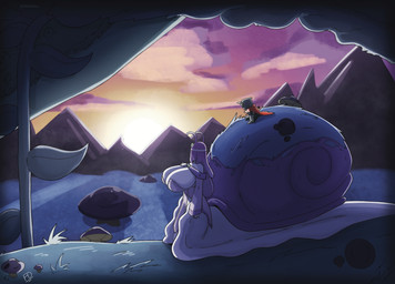 antennae_(anatomy) big_breasts breasts clothed clothing detailed_background duo female fungus goo_hair huge_breasts larger_female looking_away mountain mushroom outside pseudo_hair size_difference sunset fiffer animal_humanoid gastropod gastropod_humanoid humanoid mollusk mollusk_humanoid snail_humanoid absurd_res hi_res