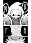 anthro black_sclera claws comic cross-popping_vein dialogue duo evil_grin fangs generation_3_pokemon generation_7_pokemon greyscale hi_res hood japanese_text looking_at_another monochrome nintendo pokemon pokemon_(species) pokemon_mystery_dungeon possession right_to_left simple_background smile spike_chunsoft teeth text translated yamatokuroko965 yungoos zangoose