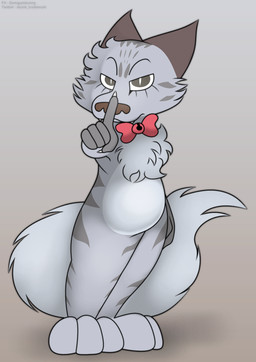 bow_tie cheek_tuft claws facial_tuft fluffy fluffy_tail fur grey_body grey_fur lawyer solo standing tail tuft foxball kitty_pride romi_wedge_(kitty_pride) domestic_cat felid feline felis mammal hi_res