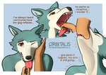 anthro anthro_on_anthro black_nose blue_background bodily_fluids border brown_eyes clothed clothing deep_throat duo finger_in_mouth fingering fur hand_on_mouth holding_tongue looking_at_viewer male mouth_play multicolored_body multicolored_fur one_eye_closed open_mouth oral oral_fingering oral_fisting oral_penetration penetration saliva saliva_string scar simple_background teal_body teal_fur teeth text tongue tongue_out topless two_tone_body two_tone_fur white_border orbitalis beastars legoshi_(beastars) louis_(beastars) english_text hi_res url
