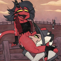 black_clothing black_hair black_topwear bottomless bottomless_female bottomless_humanoid breasts cleavage clothed clothed_humanoid clothed_male clothing cloud cowboy_hat cowboy_outfit cunnilingus duo_focus eye_roll eyelashes facial_hair female fence fingerless_gloves gloves group hair handwear hat head_between_legs headgear headwear heart_tattoo horn humanoid_on_humanoid leg_grab legs_around_partner long_eyelashes looking_pleasured male male/female markings midriff mole_(marking) mustache navel not_furry open_mouth oral orgasm orgasm_face outside sex sitting sitting_on_fence sky spade_tail striped_horn stripes tail tattoo thigh_grab topwear trio vaginal white_hair yellow_sclera kojot hellaverse helluva_boss millie_(helluva_boss) sallie_may_(helluva_boss) striker_(helluva_boss) demon humanoid imp 1:1 2024 hi_res