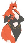 anthro big_breasts breasts digit_ring female finger_ring fur hair jewelry kemono mature_female nipple_outline red_body red_fur red_hair simple_background solo tail white_body white_fur wide_hips carsen aria_(carsen) canid canine fox mammal red_fox true_fox 2:3 absurd_res digital_media_(artwork) hi_res