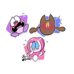 1:1 blush bodily_fluids breasts embarrassed featureless_breasts female forest_draw group hi_res kirby_(series) looking_down machine magolor male marx_(kirby) nintendo non-sexual nude robot surprise susie_(kirby) sweat trio