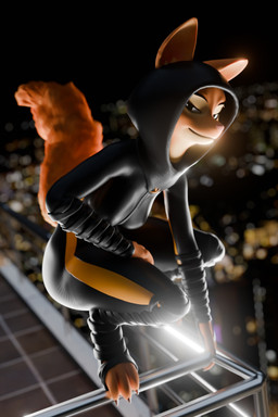 anthro black_bodysuit black_clothing black_eyes black_skinsuit bodysuit city cityscape claws clothed clothing crouching eyebrow_piercing facial_piercing female fluffy fluffy_tail fur jumpsuit looking_at_viewer night ninja orange_body orange_fur outside piercing rooftop skinsuit solo tail tight_clothing warrior fever-dreamer furromantic_(modeler) dreamworks the_bad_guys diane_foxington canid canine fox mammal 2:3 3d_(artwork) absurd_res digital_media_(artwork) hi_res