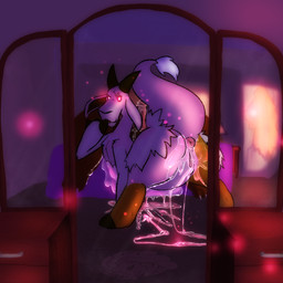 2_toes 3_fingers anus bed_covers bed_sheet bedding bedding_background bedroom big_ears big_tail bodily_fluids broken_window brown_body brown_fur butt chest_tuft claws cloven_hooves cum cum_drip cum_in_vagina cum_inside cum_on_penis cumshot dripping ejaculation excessive_cum excessive_genital_fluids eye_contact feet finger_claws finger_in_mouth fingers first_person_view floppy_ears fur furniture furry_tail genital_fluids genitals gesture glowing glowing_cum glowing_eyes happy hooves horn lamp long_neck looking_at_another looking_at_self looking_at_viewer looking_back looking_pleasured mirror mirror_reflection multicolored_body nightstand penis presenting presenting_anus presenting_hindquarters presenting_vulva raised_finger raised_pinky raised_tail reflection tail tan_body toes tuft two_tone_body unusual_bodily_fluids unusual_cum unusual_genital_fluids vanity vanity_mirror vulva logtut mythology tictac_(logtut) bear bovid caprine dragon goat hybrid mammal mythological_creature mythological_scalie scalie 1:1
