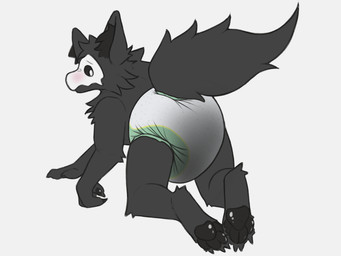 4_toes all_fours ambiguous_gender anthro big_diaper black_body black_claws black_finger_claws black_fur black_inner_ear_fluff black_pawpads black_sclera black_tail black_toe_claws blush butt butt_focus claws clothed clothing diaper feces feet finger_claws fur inner_ear_fluff invisible_geometry looking_back mask pawpads simple_background soiled_diaper soiling solo tail toe_claws toes tuft unclean_diaper unusual_feces used_diaper wearing_diaper wearing_mask white_background white_mask scripin changed_(video_game) puro_(changed) canid canine canis latex_creature living_latex mammal wolf 2025 4:3 absurd_res hi_res portrait three-quarter_portrait