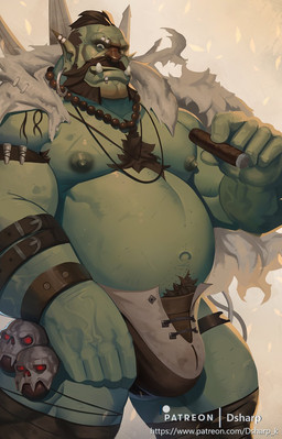 5_fingers areola beard belly belt biceps big_hands body_hair bone bracelet brown_hair brown_nose bulge chest_hair chest_tuft cigar cloak clothed clothing ear_piercing eyebrow_piercing facial_hair facial_piercing fingers green_nipples grey_eyes hair holding_object humanoid_hands humanoid_pointy_ears jewelry lip_piercing looking_at_viewer male musclegut muscular muscular_humanoid muscular_male mustache navel nipples not_furry overweight overweight_humanoid overweight_male pecs piercing pointy_ears pubes simple_background skull solo spread_legs spreading standing teeth text thick_thighs topless triceps tuft tusks vein white_background dsharp_k patreon humanoid orc 2018 hi_res url
