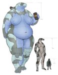 ambiguous_gender anthro belly beverage beverage_can breasts chart clothed clothing coat extreme_size_difference female front_view fully_clothed group gun height_chart holding_beverage holding_gun holding_object holding_ranged_weapon holding_weapon larger_anthro larger_female machine macro male micro navel nipples nude overweight overweight_anthro overweight_female ranged_weapon simple_background size_difference smaller_ambiguous smaller_human standing topwear trio vehicle weapon white_background cettus elvira_(cettus) svetka_(cettus) ambiguous_species human living_machine living_vehicle mammal robot 2022 hi_res