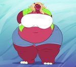 anthro belly big_belly breasts cleavage clothed clothing female hair huge_belly hyper hyper_belly overweight smile solo robthehoopedchipmunk common_hippopotamus hippopotamid mammal