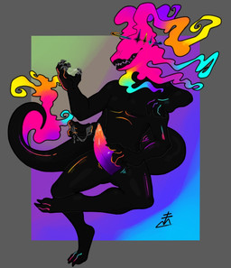 4_arms 4_fingers animal_genitalia anthro black_teeth bodily_fluids claws colored_fire fingers fire flaming_head flaming_tail genital_fluids genital_slit genitals gradient_penis halo male multi_arm multi_limb orange_penis penis precum precum_on_hand precum_on_penis precum_string presenting purple_penis solo tail tapering_penis teeth pawjobfreak mythology kaydelas dragon mythological_creature mythological_scalie scalie unknown_species hi_res
