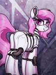 butt eyelashes female feral looking_at_viewer machine smile solo text selenophile hasbro my_little_pony fan_character equid mammal robot 2021 3:4 absurd_res english_text hi_res signature