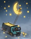 4_toes accessory ambiguous_gender anthro barefoot basket butterfly_net clothed clothing cloud container digitigrade duo feet furgonomics ladder magic moon net night nomad poncho star tail tail_accessory toes truck_(vehicle) tyx vehicle worker orang111 iveco iveco_trakker absurd_res hi_res