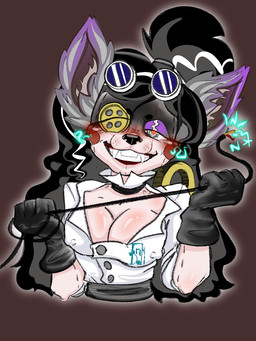 anthro black_hair black_nose blush breasts choker cleavage clothed clothing doll electricity eyewear fangs female glistening glistening_body gloves goggles hair handwear jewelry key looking_at_viewer mad_scientist necklace nipple_outline nipple_piercing nipples piercing ponytail scientist seam_(sewing) smile snarling solo teeth wolf_ears inkdoll animate_inanimate canid canine canis living_doll mammal wolf sketch