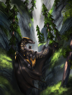 black_body black_fur body_fur claws crystals_on_the_body feet feral foggy_background fur furry_tail hindpaw horn male membrane_(anatomy) membranous_wings multicolored_body multicolored_fur paws quadruped ravine tail toe_claws wings yellow_body yellow_fur ashesdrawn mythology stormbreak dragon furred_dragon furred_scalie mythological_creature mythological_scalie scalie 2025 absurd_res hi_res