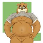 anthro balls belly blush brown_body brown_fur clothing eyewear fur genitals glasses humanoid_genitalia humanoid_hands humanoid_penis kemono male micropenis moobs navel overweight overweight_anthro overweight_male penis shirt small_penis solo topwear yaki_atsuage lifewonders tokyo_afterschool_summoners volos_(tas) bear mammal 1:1 2021 censored hi_res mosaic_censorship