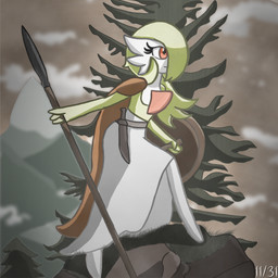 cape clothing detailed_background female green_hair hair hair_over_eye holding_object holding_weapon knife_sheath melee_weapon micro_calves not_furry one_eye_obstructed outside polearm red_eyes shield solo spear thin_calves weapon lynofdeath brunhilde_(arthur_rackham) nintendo pokemon the_ring_of_the_nibelung the_valkyrie brunhilde gardevoir generation_3_pokemon humanoid pokemon_(species) valkyrie 1:1 2021 dated hi_res inspired_by_formal_art monochrome sepia