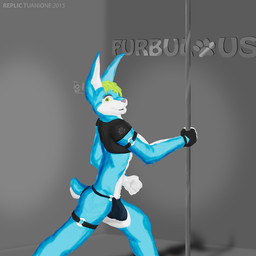 anthro blue_body blue_fur bulge clothing femboy fur furbulous green_eyes green_hair hair male pole solo stripper stripper_pole thong underwear replic_tuanione lagomorph leporid mammal rabbit 1:1 2015
